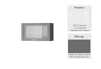 Шкаф верхний со стеклом 6ХС кухня Осло (Белый/Карбон вулкан)