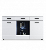 Комод-витрина Йорк 2д с ящиками (Белый жемчуг/Белый глянец)