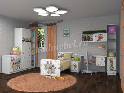 Кровать Смарти-2 (Белый/Фотопечать Совята)