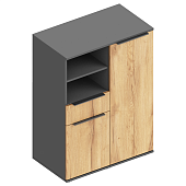 Комод Стил 2ств. с ящиком и нишей (Темно-серый/Дуб золотистый)